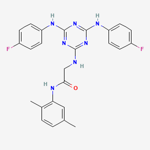 molecular formula C25H23F2N7O B12474603 N~2~-{4,6-bis[(4-fluorophenyl)amino]-1,3,5-triazin-2-yl}-N-(2,5-dimethylphenyl)glycinamide 