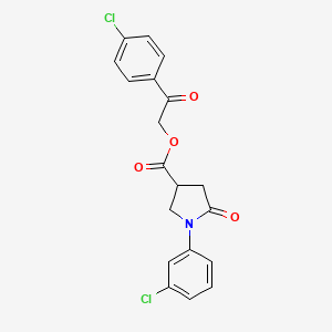 molecular formula C19H15Cl2NO4 B12474635 2-(4-Chlorophenyl)-2-oxoethyl 1-(3-chlorophenyl)-5-oxopyrrolidine-3-carboxylate 