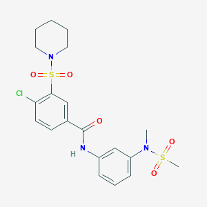 molecular formula C20H24ClN3O5S2 B12474697 4-chloro-N-{3-[methyl(methylsulfonyl)amino]phenyl}-3-(piperidin-1-ylsulfonyl)benzamide 