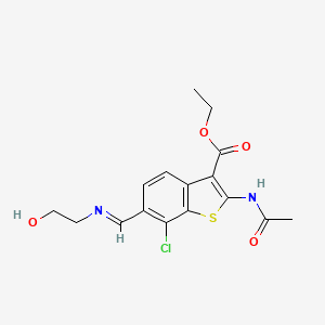 molecular formula C16H17ClN2O4S B12474730 ethyl 2-(acetylamino)-7-chloro-6-{(E)-[(2-hydroxyethyl)imino]methyl}-1-benzothiophene-3-carboxylate 