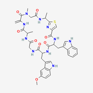 molecular formula C40H44N10O8S B1247491 4-(1H-吲哚-3-基甲基)-7-[(5-甲氧基-1H-吲哚-3-基)甲基]-13,18,22-三甲基-16-亚甲基-24-噻-3,6,9,12,15,18,21,26-八氮双环[21.2.1]六廿四-1(25),23(26)-二烯-2,5,8,11,14,17,20-庚酮 