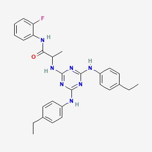 molecular formula C28H30FN7O B12474997 N~2~-{4,6-bis[(4-ethylphenyl)amino]-1,3,5-triazin-2-yl}-N-(2-fluorophenyl)alaninamide 