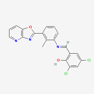 2,4-dichloro-6-[(E)-[(2-methyl-3-{[1,3]oxazolo[4,5-b]pyridin-2-yl}phenyl)imino]methyl]phenol