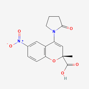 molecular formula C15H14N2O6 B1247508 (2R)-2-methyl-6-nitro-4-(2-oxopyrrolidin-1-yl)chromene-2-carboxylic acid 