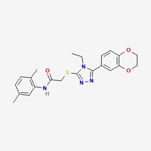 molecular formula C22H24N4O3S B12475270 2-{[5-(2,3-dihydro-1,4-benzodioxin-6-yl)-4-ethyl-4H-1,2,4-triazol-3-yl]sulfanyl}-N-(2,5-dimethylphenyl)acetamide 