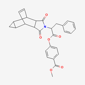 molecular formula C28H25NO6 B12475279 methyl 4-{[2-(1,3-dioxooctahydro-4,6-ethenocyclopropa[f]isoindol-2(1H)-yl)-3-phenylpropanoyl]oxy}benzoate 