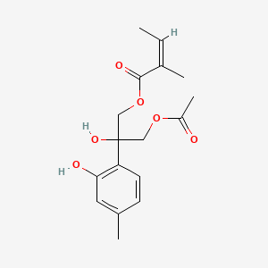 molecular formula C17H22O6 B1247530 10-acetoxy-8-hydroxy-9-O-angeloylthmol 
