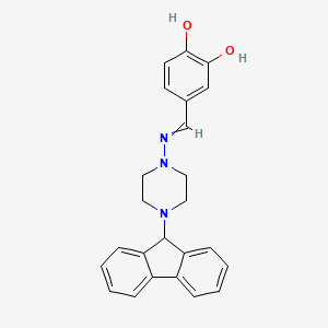 molecular formula C24H23N3O2 B12475315 4-({[4-(9H-fluoren-9-yl)piperazin-1-yl]imino}methyl)benzene-1,2-diol 