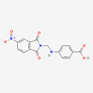 molecular formula C16H11N3O6 B12475343 4-[(5-Nitro-1,3-dioxo-isoindolin-2-yl)methylamino]benzoic acid 