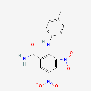 molecular formula C14H12N4O5 B12475407 2-[(4-Methylphenyl)amino]-3,5-dinitrobenzamide 