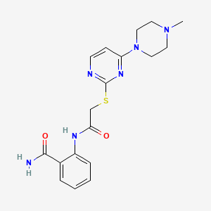 molecular formula C18H22N6O2S B12475482 2-[({[4-(4-Methylpiperazin-1-yl)pyrimidin-2-yl]sulfanyl}acetyl)amino]benzamide 