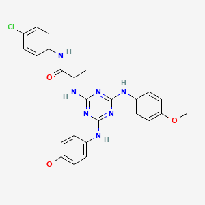 molecular formula C26H26ClN7O3 B12475506 N~2~-{4,6-bis[(4-methoxyphenyl)amino]-1,3,5-triazin-2-yl}-N-(4-chlorophenyl)alaninamide 