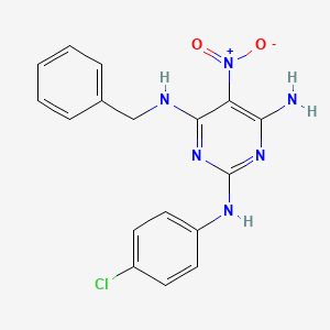 molecular formula C17H15ClN6O2 B12475539 N~4~-benzyl-N~2~-(4-chlorophenyl)-5-nitropyrimidine-2,4,6-triamine 