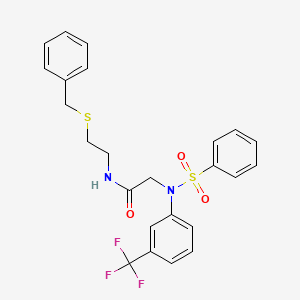 molecular formula C24H23F3N2O3S2 B12475568 N-[2-(benzylsulfanyl)ethyl]-N~2~-(phenylsulfonyl)-N~2~-[3-(trifluoromethyl)phenyl]glycinamide 