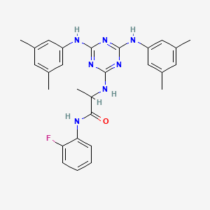 molecular formula C28H30FN7O B12475642 N~2~-{4,6-bis[(3,5-dimethylphenyl)amino]-1,3,5-triazin-2-yl}-N-(2-fluorophenyl)alaninamide 