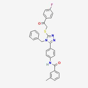 molecular formula C31H25FN4O2S B12475648 N-[4-(4-benzyl-5-{[2-(4-fluorophenyl)-2-oxoethyl]sulfanyl}-4H-1,2,4-triazol-3-yl)phenyl]-3-methylbenzamide 