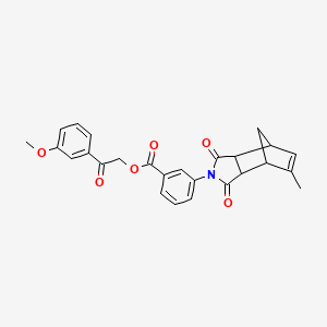 molecular formula C26H23NO6 B12475726 2-(3-methoxyphenyl)-2-oxoethyl 3-(5-methyl-1,3-dioxo-1,3,3a,4,7,7a-hexahydro-2H-4,7-methanoisoindol-2-yl)benzoate 