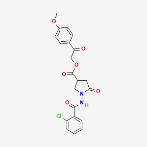 molecular formula C21H19ClN2O6 B12475875 2-(4-Methoxyphenyl)-2-oxoethyl 1-{[(2-chlorophenyl)carbonyl]amino}-5-oxopyrrolidine-3-carboxylate 