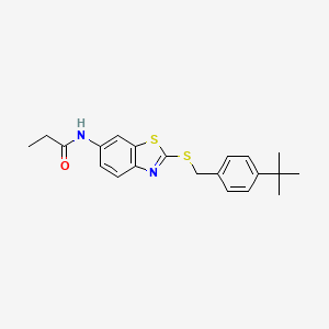 molecular formula C21H24N2OS2 B12475962 N-{2-[(4-tert-butylbenzyl)sulfanyl]-1,3-benzothiazol-6-yl}propanamide 