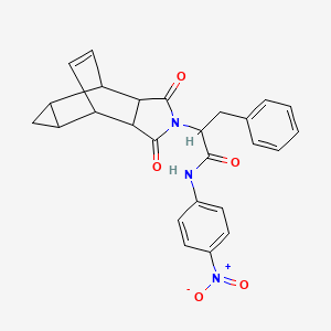 molecular formula C26H23N3O5 B12475992 2-(1,3-dioxooctahydro-4,6-ethenocyclopropa[f]isoindol-2(1H)-yl)-N-(4-nitrophenyl)-3-phenylpropanamide 