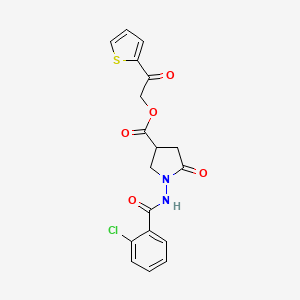 molecular formula C18H15ClN2O5S B12476137 2-Oxo-2-(thiophen-2-yl)ethyl 1-{[(2-chlorophenyl)carbonyl]amino}-5-oxopyrrolidine-3-carboxylate 