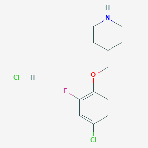 molecular formula C12H16Cl2FNO B12476154 4-((4-Chloro-2-fluorophenoxy)methyl)piperidine hydrochloride 