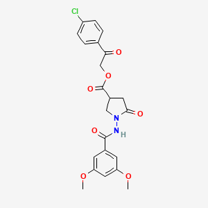 molecular formula C22H21ClN2O7 B12476158 2-(4-Chlorophenyl)-2-oxoethyl 1-{[(3,5-dimethoxyphenyl)carbonyl]amino}-5-oxopyrrolidine-3-carboxylate 