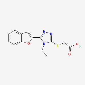 molecular formula C14H13N3O3S B12476182 {[5-(1-Benzofuran-2-YL)-4-ethyl-1,2,4-triazol-3-YL]sulfanyl}acetic acid 