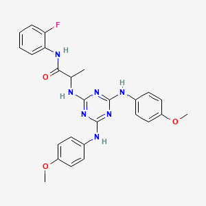 molecular formula C26H26FN7O3 B12476207 N~2~-{4,6-bis[(4-methoxyphenyl)amino]-1,3,5-triazin-2-yl}-N-(2-fluorophenyl)alaninamide 