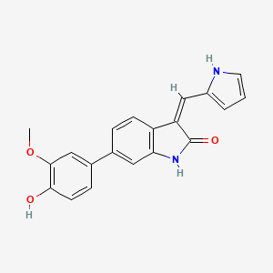 molecular formula C20H16N2O3 B1247626 (3Z)-6-(4-Hydroxy-3-methoxyphenyl)-3-(1H-pyrrol-2-ylmethylene)-1,3-dihydro-2H-indol-2-one 