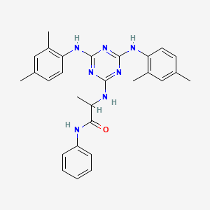 molecular formula C28H31N7O B12476351 N~2~-{4,6-bis[(2,4-dimethylphenyl)amino]-1,3,5-triazin-2-yl}-N-phenylalaninamide 