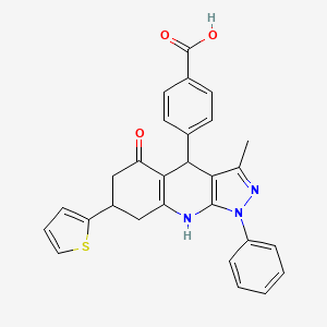 4-[3-methyl-5-oxo-1-phenyl-7-(thiophen-2-yl)-4,5,6,7,8,9-hexahydro-1H-pyrazolo[3,4-b]quinolin-4-yl]benzoic acid