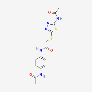 molecular formula C14H15N5O3S2 B12476604 2-((5-acetamido-1,3,4-thiadiazol-2-yl)thio)-N-(4-acetamidophenyl)acetamide 