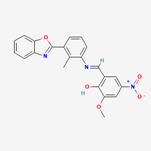 molecular formula C22H17N3O5 B12476686 2-[(E)-{[3-(1,3-benzoxazol-2-yl)-2-methylphenyl]imino}methyl]-6-methoxy-4-nitrophenol 