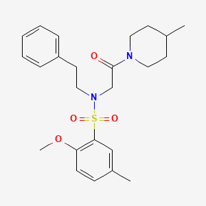 molecular formula C24H32N2O4S B12476728 2-methoxy-5-methyl-N-[2-(4-methylpiperidin-1-yl)-2-oxoethyl]-N-(2-phenylethyl)benzenesulfonamide 