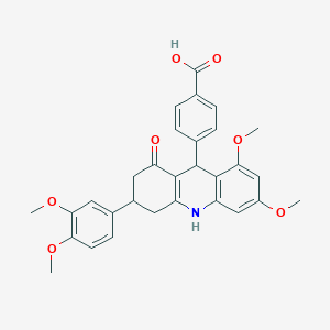 molecular formula C30H29NO7 B12476743 4-[3-(3,4-Dimethoxyphenyl)-6,8-dimethoxy-1-oxo-1,2,3,4,9,10-hexahydroacridin-9-yl]benzoic acid 