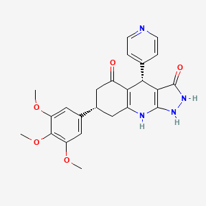 molecular formula C24H24N4O5 B12476824 (4S,7S)-4-(pyridin-4-yl)-7-(3,4,5-trimethoxyphenyl)-1H,2H,4H,6H,7H,8H,9H-pyrazolo[3,4-b]quinoline-3,5-dione 