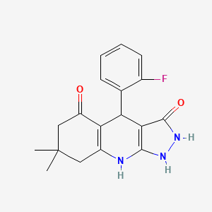 molecular formula C18H18FN3O2 B12476884 4-(2-fluorophenyl)-3-hydroxy-7,7-dimethyl-1,4,6,7,8,9-hexahydro-5H-pyrazolo[3,4-b]quinolin-5-one 