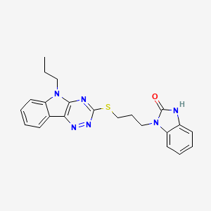 molecular formula C22H22N6OS B12476971 1-{3-[(5-propyl-5H-[1,2,4]triazino[5,6-b]indol-3-yl)sulfanyl]propyl}-1,3-dihydro-2H-benzimidazol-2-one 