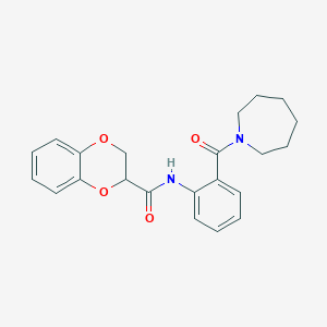 molecular formula C22H24N2O4 B12477049 N-[2-(azepan-1-ylcarbonyl)phenyl]-2,3-dihydro-1,4-benzodioxine-2-carboxamide 