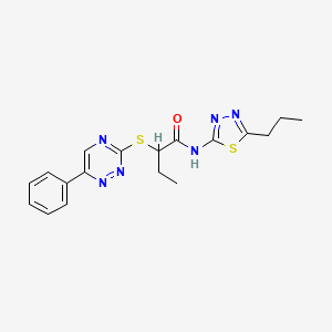 molecular formula C18H20N6OS2 B12477053 2-[(6-phenyl-1,2,4-triazin-3-yl)sulfanyl]-N-(5-propyl-1,3,4-thiadiazol-2-yl)butanamide 