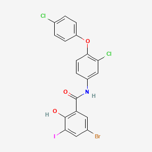 molecular formula C19H11BrCl2INO3 B12477117 5-bromo-N-[3-chloro-4-(4-chlorophenoxy)phenyl]-2-hydroxy-3-iodobenzamide 