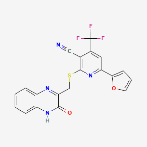 molecular formula C20H11F3N4O2S B12477210 6-(Furan-2-yl)-2-{[(3-oxo-3,4-dihydroquinoxalin-2-yl)methyl]sulfanyl}-4-(trifluoromethyl)pyridine-3-carbonitrile 