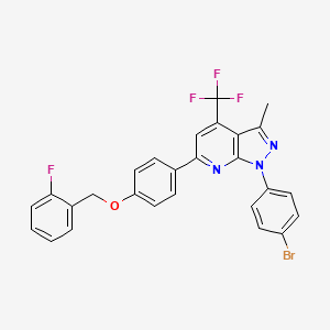 molecular formula C27H18BrF4N3O B12477223 1-(4-bromophenyl)-6-{4-[(2-fluorobenzyl)oxy]phenyl}-3-methyl-4-(trifluoromethyl)-1H-pyrazolo[3,4-b]pyridine 