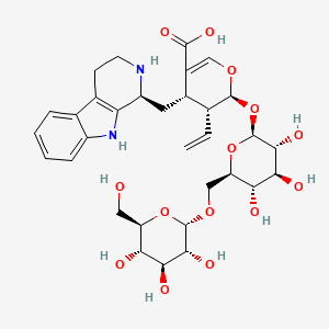 molecular formula C32H42N2O14 B1247727 (2S,3R,4S)-3-ethenyl-4-[[(1S)-2,3,4,9-tetrahydro-1H-pyrido[3,4-b]indol-1-yl]methyl]-2-[(2S,3R,4S,5S,6R)-3,4,5-trihydroxy-6-[[(2S,3R,4S,5S,6R)-3,4,5-trihydroxy-6-(hydroxymethyl)oxan-2-yl]oxymethyl]oxan-2-yl]oxy-3,4-dihydro-2H-pyran-5-carboxylic acid 