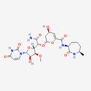 molecular formula C24H33N5O11 B1247746 (2S,4R)-2-[(1R)-2-amino-1-[(2S,3S,4R,5R)-5-(2,4-dioxopyrimidin-1-yl)-4-hydroxy-3-methoxyoxolan-2-yl]-2-oxoethoxy]-4-hydroxy-N-[(3S,7R)-7-methyl-2-oxoazepan-3-yl]-3,4-dihydro-2H-pyran-6-carboxamide 