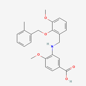 molecular formula C24H25NO5 B12477473 4-Methoxy-3-({3-methoxy-2-[(2-methylbenzyl)oxy]benzyl}amino)benzoic acid 