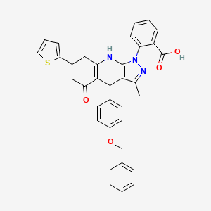 2-{4-[4-(benzyloxy)phenyl]-3-methyl-5-oxo-7-(thiophen-2-yl)-4,5,6,7,8,9-hexahydro-1H-pyrazolo[3,4-b]quinolin-1-yl}benzoic acid