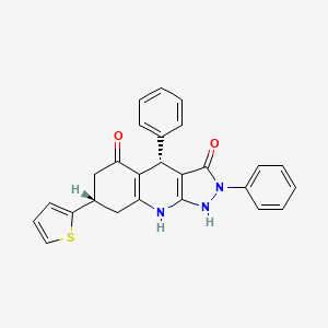 molecular formula C26H21N3O2S B12477601 (4S,7S)-2,4-diphenyl-7-(thiophen-2-yl)-4,7,8,9-tetrahydro-1H-pyrazolo[3,4-b]quinoline-3,5(2H,6H)-dione 