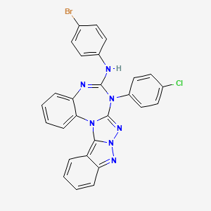 molecular formula C27H17BrClN7 B1247770 6-(p-Bromophenyl)amino-7-(p-chlorophenyl)indazolo[2',3':1,5]-1,2,4-triazolo[4,3-a]-1,3,5-benzotriazepine 